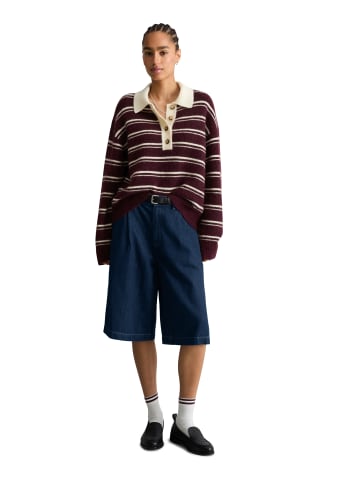 Marc O'Polo DENIM Gestreiftes Strickpolo oversize in Medium Brown Melange