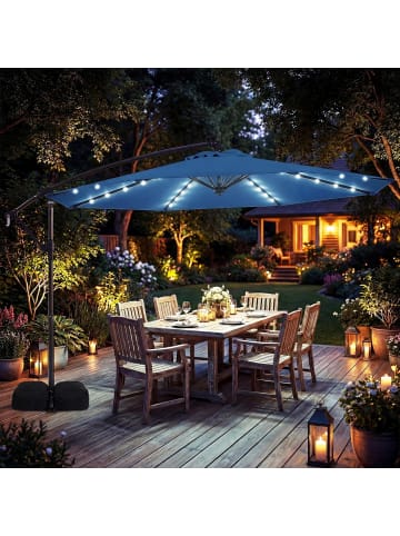 COSTWAY Sonnenschirm mit Ständer & LED-Leuchten 300 cm in Blau