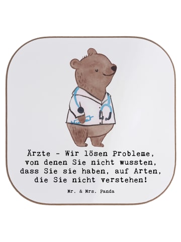 Mr. & Mrs. Panda Glasuntersetzer Arzt Probleme Lösen mit Spruch in Weiß