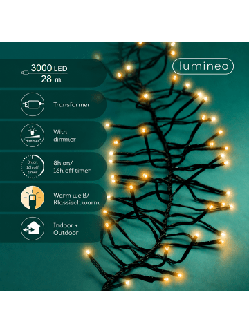 LUMINEO Lichterkette CLUSTER 3000 LED 28 m, schwarzes Kabel in klassisch warm/warm weiß