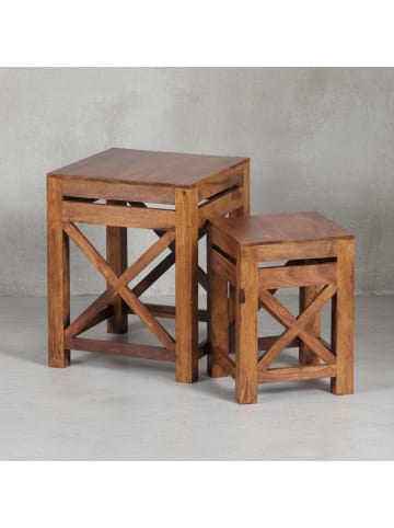 KADIMA DESIGN Set aus 2 Sheesham Massivholz Beistelltischen, rustikaler Landhausstil