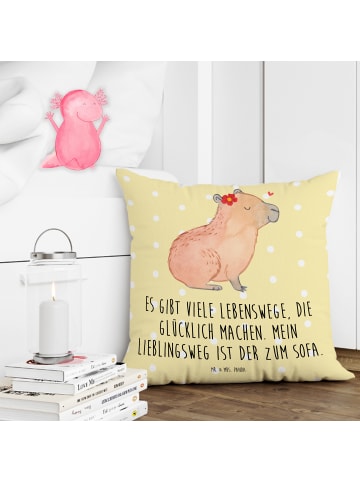 Mr. & Mrs. Panda Kissen Capybara Blume mit Spruch in Gelb Pastell