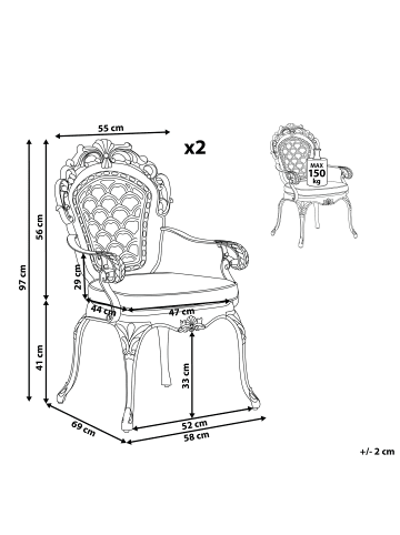 Beliani 2er-Set Esszimmerstuhl LIZZANO in Braun/Orange