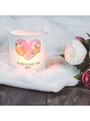 Mr. & Mrs. Panda Glas Teelichthalter Faultiere Herz mit Spruch in Transparent