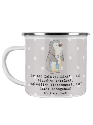 Mr. & Mrs. Panda Emaille Becher Zahntechniker Spaß mit Spruch in Grau Pastell