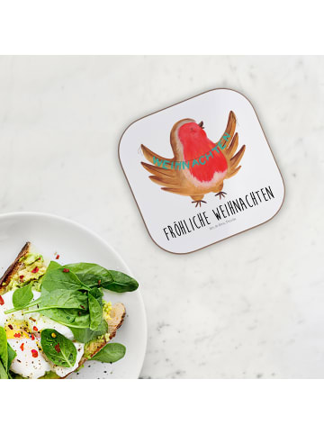 Mr. & Mrs. Panda Untersetzer Rotkehlchen Weihnachten mit Spruch in Weiß