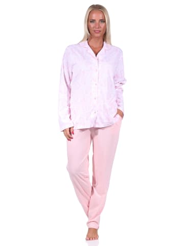 NORMANN Pyjama langarm Schlafanzug zum durchknöpfen Single Jersey in rosa