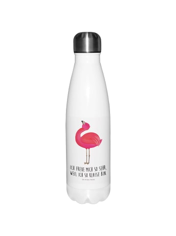 Mr. & Mrs. Panda Wasserflasche Flamingo Stolz mit Spruch in Weiß