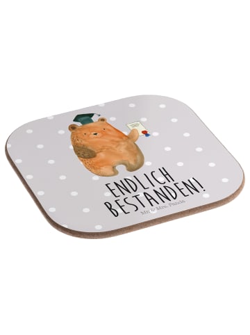 Mr. & Mrs. Panda Getränkeuntersetzer Bär Prüfung mit Spruch in Grau Pastell