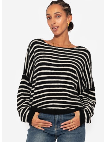 SASSYCLASSY Gestreifter Oversize Pullover mit Rückennaht in Schwarz