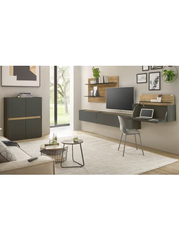 Furn.Design Wohnwand grau matt, Eiche Wotan 470 cm, Schrankwand mit Sekretär