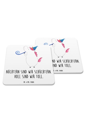 Mr. & Mrs. Panda Glasuntersetzer Einhorn Party mit Spruch in Weiß