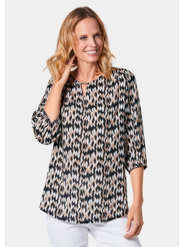 GOLDNER Druckbluse Druckbluse mit raffinierter Ausschnittlösung in schwarz / weiß / beige / gemustert