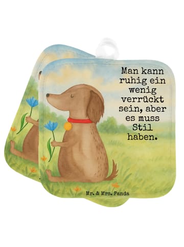 Mr. & Mrs. Panda Topfuntersetzer Hund Blume Design mit Spruch in Weiß