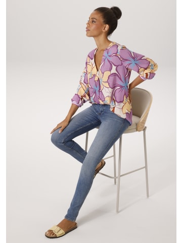 Aniston CASUAL Schlupfbluse in hellbeige-lavendel-dunkelgelb-lila-türkis-braun