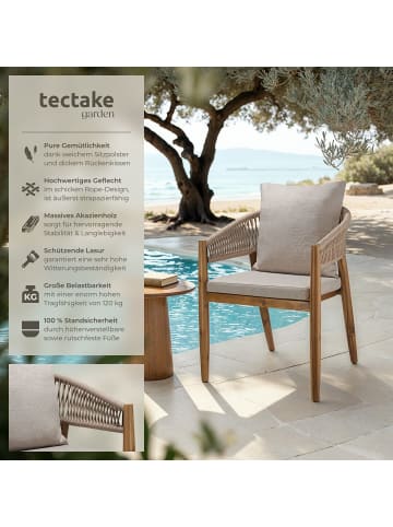 tectake Outdoor-Sessel Akazienholz, wetterfest, Rope-Design, verstellbare Füße