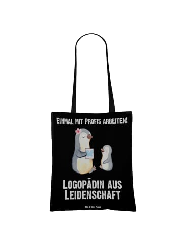 Mr. & Mrs. Panda Einkaufstasche Logopädin Leidenschaft mit Spruch in Schwarz