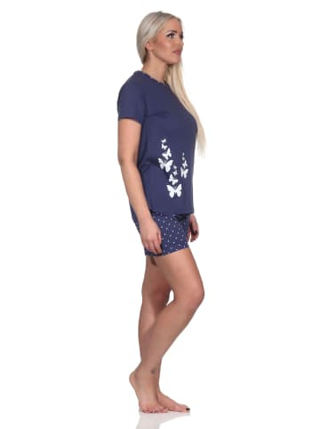 NORMANN Schlafanzug kurzarm Pyjama Shorty Tupfen Punkte Optik - 86446 in navy
