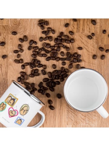 Mr. & Mrs. Panda Camping Emaille Tasse Igel Familie ohne Spruch in Weiß