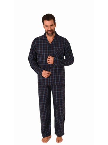 NORMANN langarm Flanell Pyjama Set Schlafanzug zum durchknöpfen in schwarz