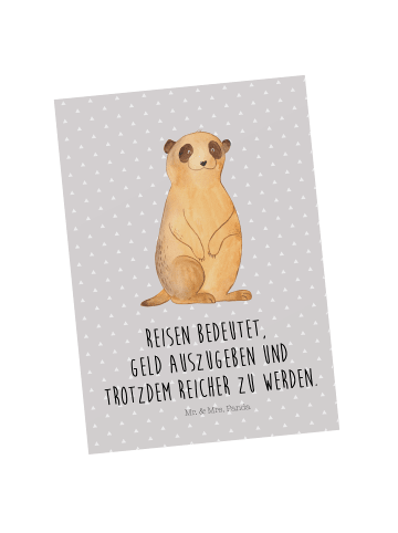 Mr. & Mrs. Panda Fotokarte Erdmännchen mit Spruch in Grau Pastell