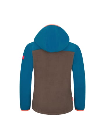 Trollkids Fleece-Jacke mit Kapuze "Stavanger" in Mokkabraun/Atlantisblau/Orange