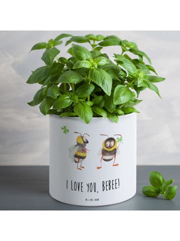 Mr. & Mrs. Panda Blumentopf Groß Bienen Paar mit Spruch in Weiß