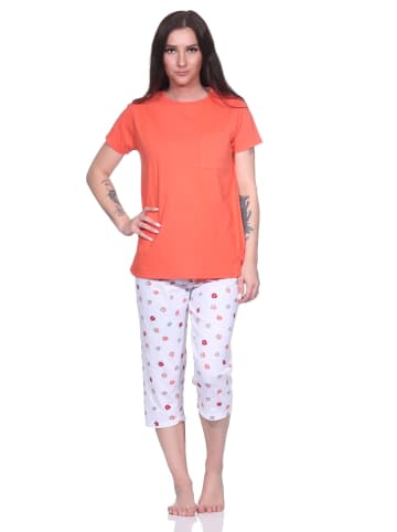 NORMANN Pyjama Schlafanzug T-Shirt Capri Hose und Design in apricot