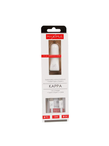 Wisam Auto-Ladegerät MX Kappa 18W PD+QC, USB-A+C+ C/C Kabel 20W PD, Weiß