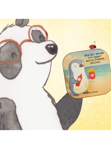 Mr. & Mrs. Panda Bierdeckel Pinguin Pommes Design mit Spruch in Weiß
