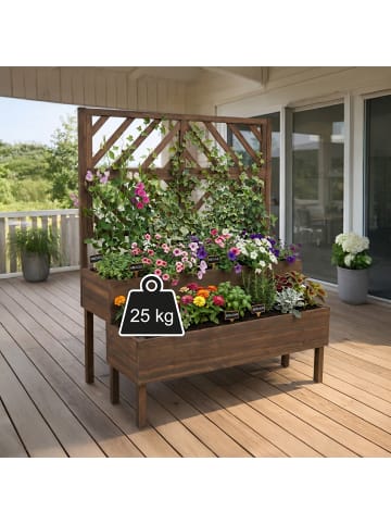 relaxdays Blumenkasten mit Spalier in Dunkelbraun - (B)109 x (H)135 x (T)62 cm