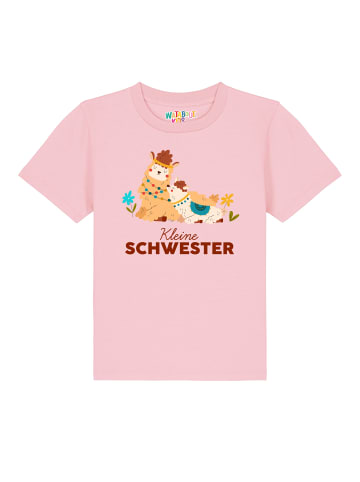 wat? Apparel T-Shirt Lama Kleine Schwester in Rosa