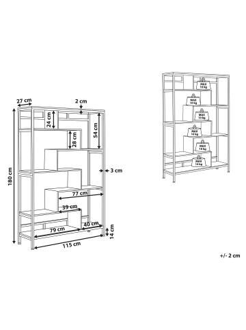 Beliani Bücherregal DAVEN in Braun/Schwarz - (W) 120 x (H) 180 x (L) 27 cm