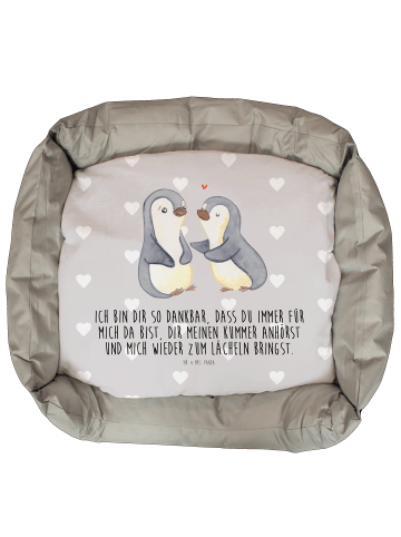 Mr. & Mrs. Panda Katzenbett Pinguine trösten mit Spruch in Grau Pastell