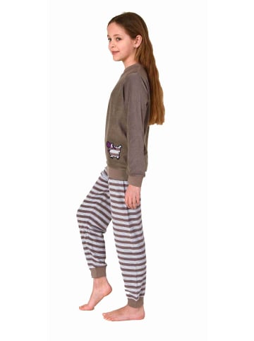 NORMANN langarm Frottee Schlafanzug Pyjama Bündchen - 77125 in grau