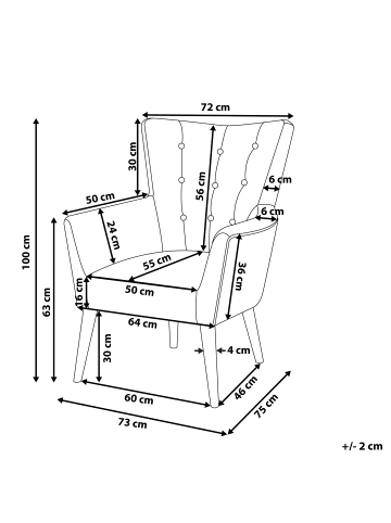 Beliani Sessel ANGEN in Grau/Braun - (W) 73 x (H) 100 x (L) 75 cm
