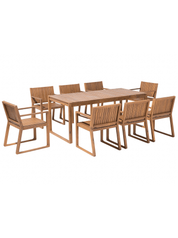 Beliani 9-tlg Gartentisch Set SASSARI in Heller Holzfarbton