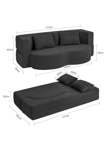 SoBuy Sofabett in Schwarz - (W) 107 x (H) 32 x (L) 177 cm