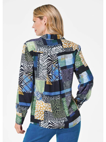 GOLDNER Kurzgröße:  Hemdbluse Patchworkbluse mit Allover-Druck in marine / gemustert