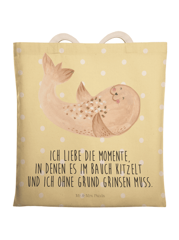 Mr. & Mrs. Panda Shopper-Tasche Robbe Liegen mit Spruch in Gelb Pastell