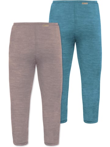 Normani Outdoor Sports 2er Pack Baby Merino Unterhose mit Füßen in Blau/Rosa