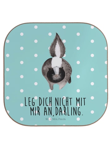 Mr. & Mrs. Panda Untersetzer Tasse Stinktier Angriff mit Spruch in Türkis Pastell