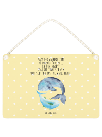 Mr. & Mrs. Panda Deko Schild Walfisch Thunfisch mit Spruch in Gelb Pastell