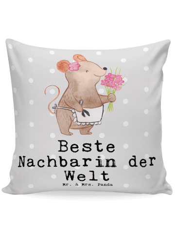Mr. & Mrs. Panda Kissen Maus Beste Nachbarin der Welt mit Spruch in Grau Pastell