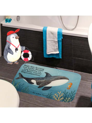 Mr. & Mrs. Panda Badezimmerteppich Orca Design mit Spruch in Weiß