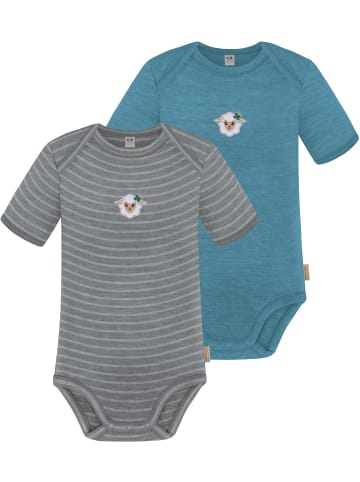 Normani Outdoor Sports 2er Set Baby Merino Body Kurzarm Tauranga in Grau/Blau