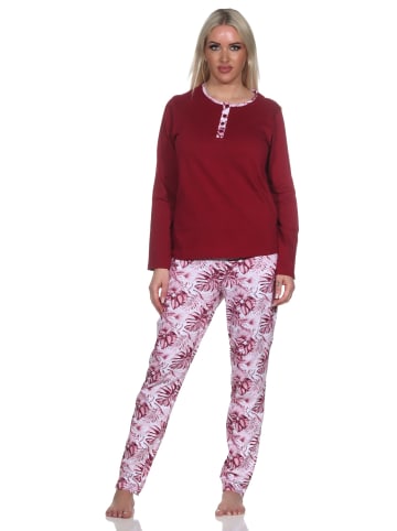 NORMANN Pyjama Schlafanzug langarm Hose floralem print in rot