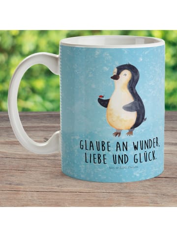 Mr. & Mrs. Panda Kindertasse Pinguin Marienkäfer mit Spruch in Eisblau