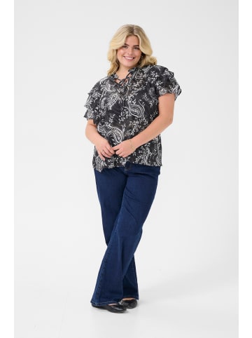 KAFFE curve Kurzarm-Bluse KClectra Regular fit in Black/Turtledove paisley