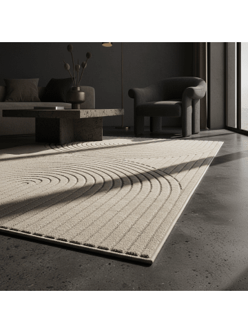 KADIMA DESIGN Kurzflorteppich Skandi 3D-Bögen Waschbar Wohnzimmer in Creme